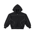 Contrast-Stitched Boxy Fleece Zip Hoodie