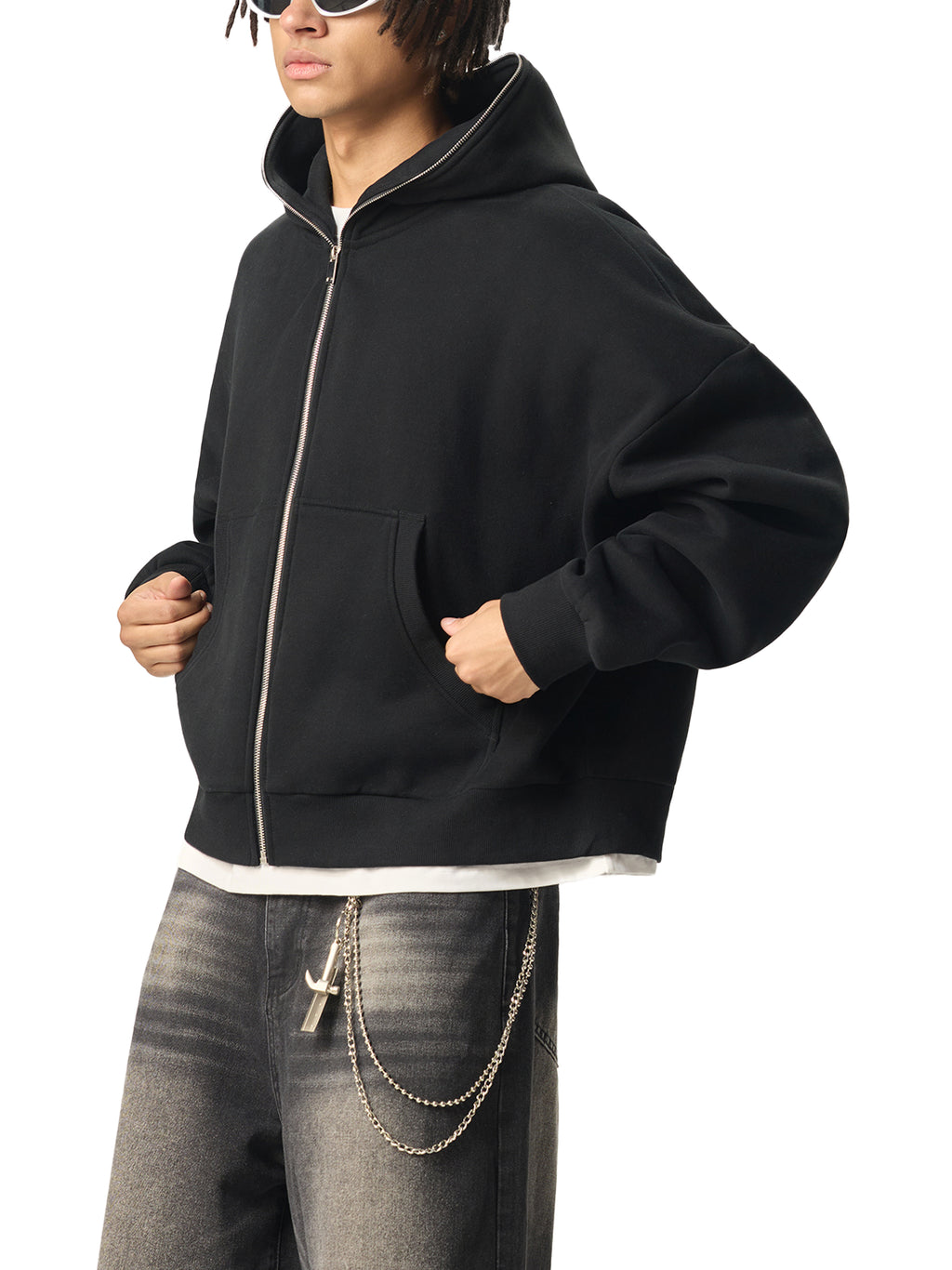 Heavyweight Cropped Full-Zip Streetwear Hoodie