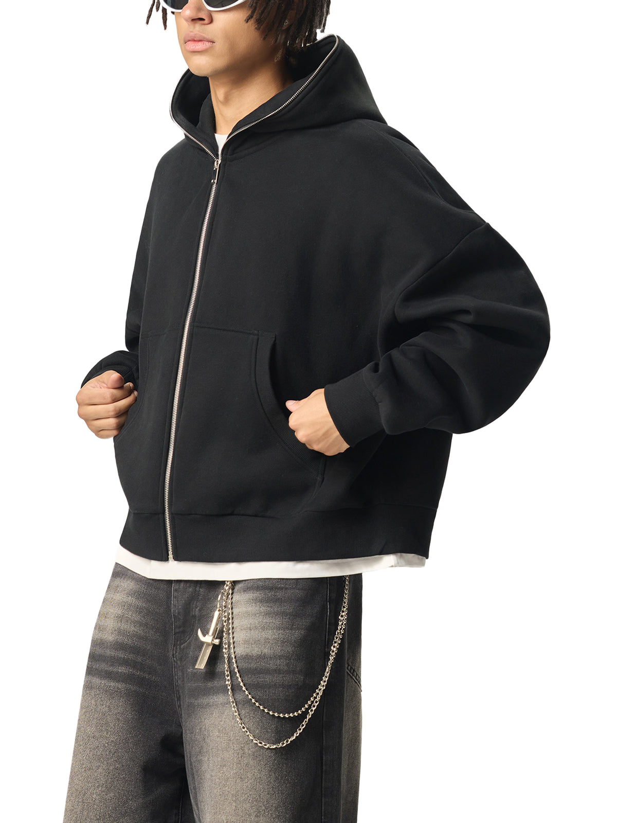 Heavyweight Cropped Full-Zip Streetwear Hoodie
