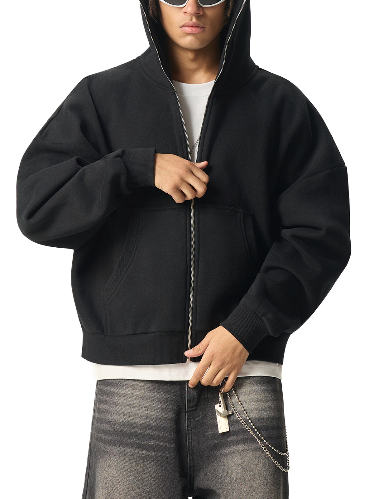 Heavyweight Cropped Full-Zip Streetwear Hoodie