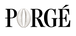 Logo of the brand 'Porgé' with a shell graphic on a transparent background